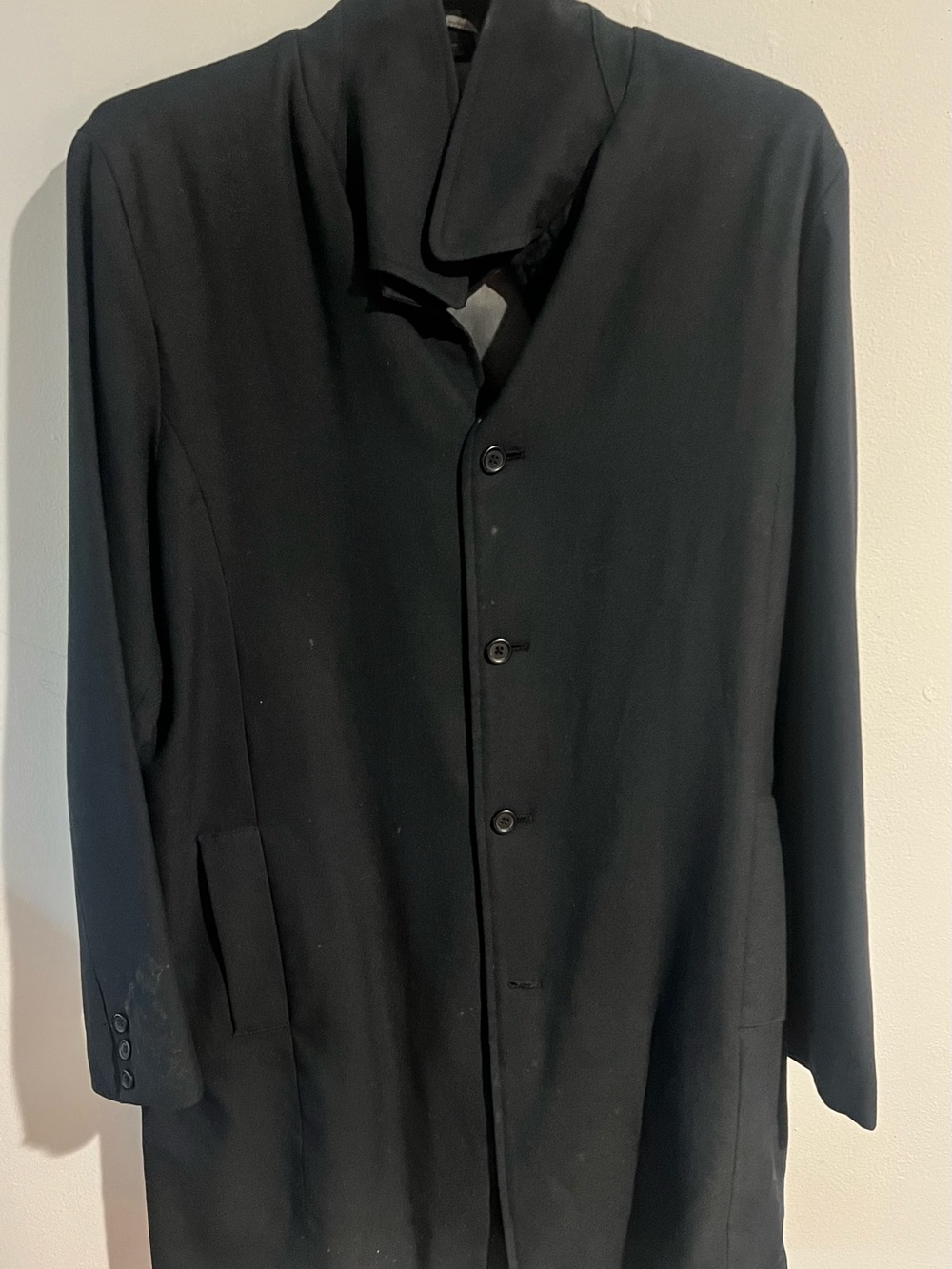 Vintage 111 State 100% Wool Funnel Neck Car Coat L Black